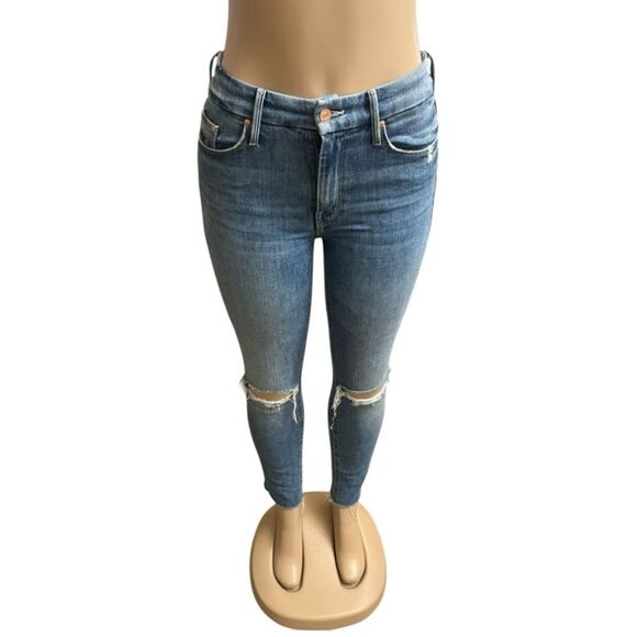 Mother Blue  The looker ankle Fray  Not Cut and Paste Distressed Women's Jeans - Picture 3 of 12